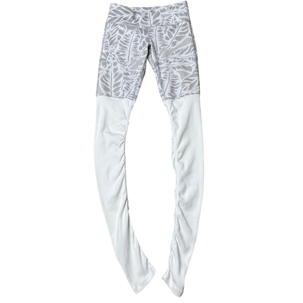 Alo Yoga High Waist Barre Leggings Capri XS Feather Print Athletic White